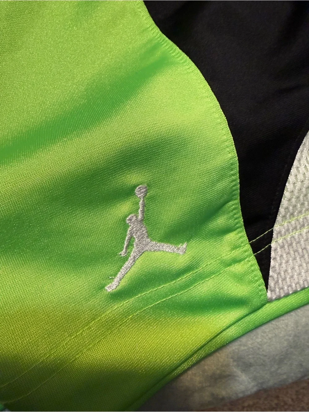 Jordan Neon Green Basketball Shorts with Black & White Panels